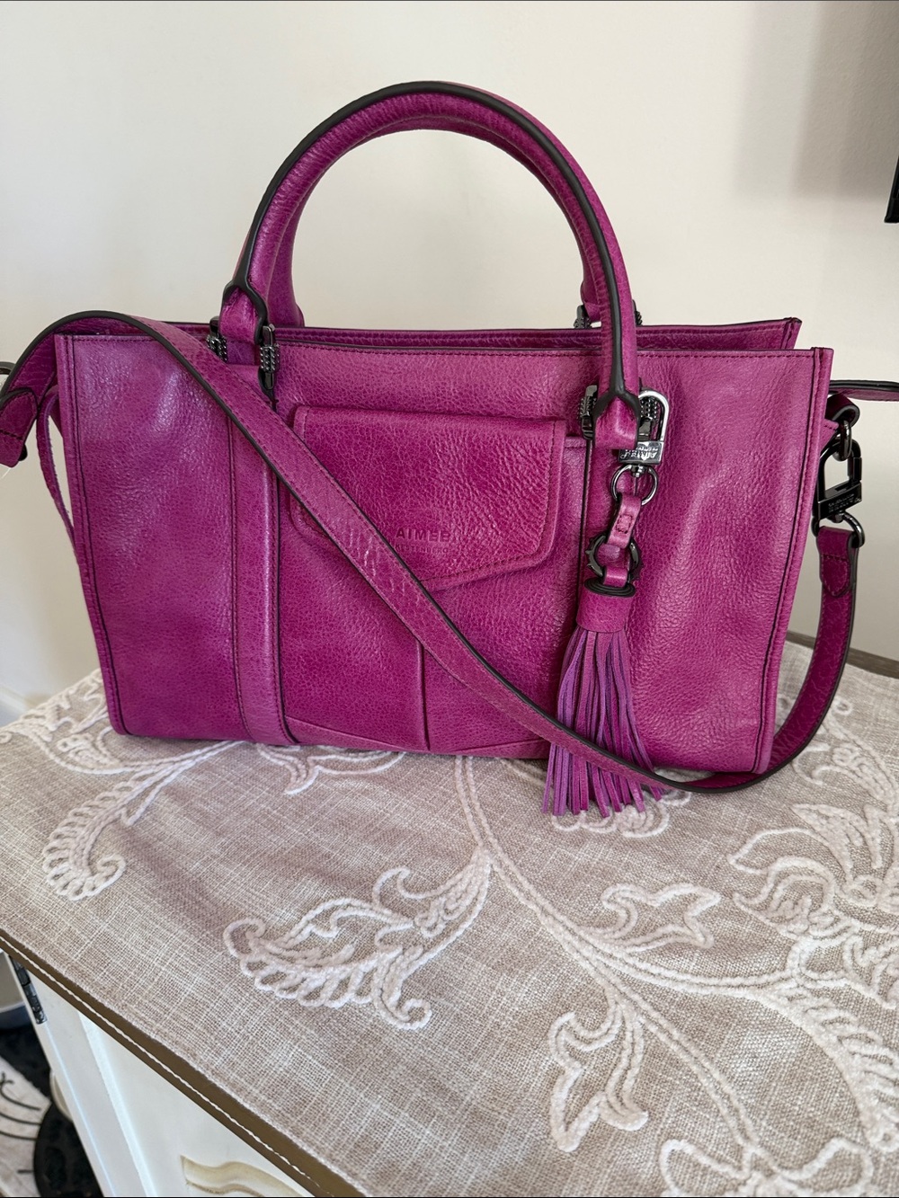 Aimee Kestenberg Heston Light Distressed Pink Leather Satchel w/Hanging Tassel